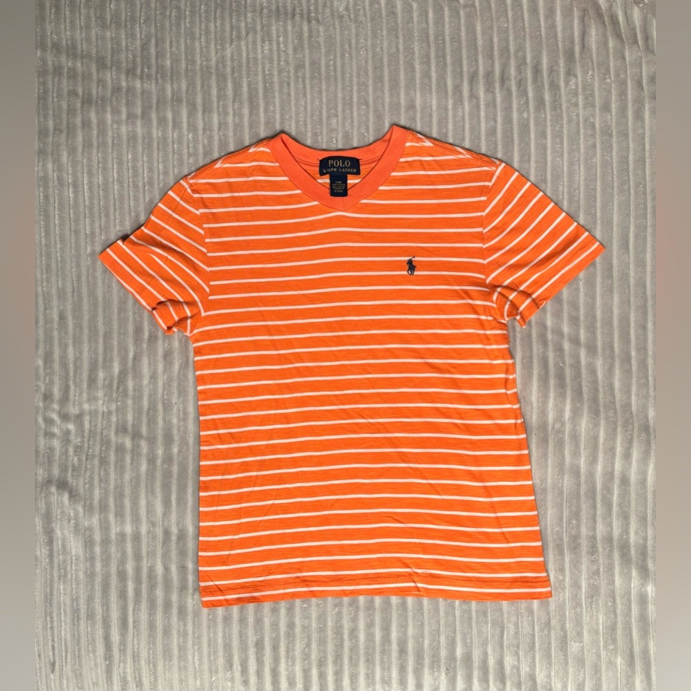 Kids Polo Ralph Lauren Orange & White Striped V-Neck Tee